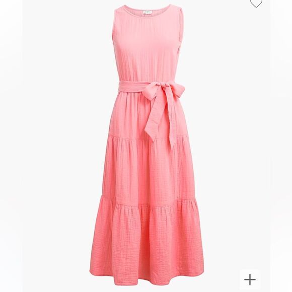 J. Crew Sleeveless Belted Gauze Midi Dress Pink 20 New - Picture 1 of 9